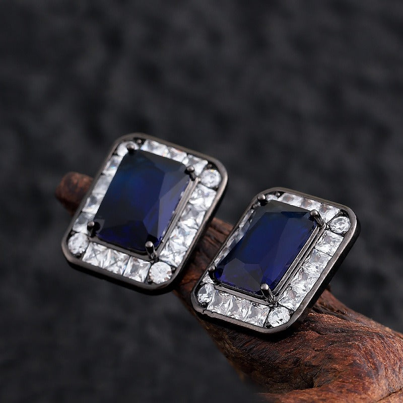 Kemstone Blue Stone Stud Earrings for Women Square Cubic Zirconia Copper TD08726