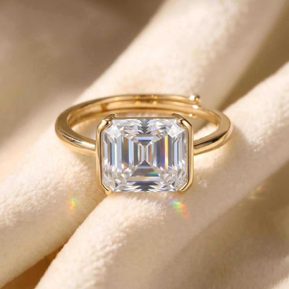 Kemston 925 Sterling Silver Square Moissanite Open Ring for Women SMOR20
