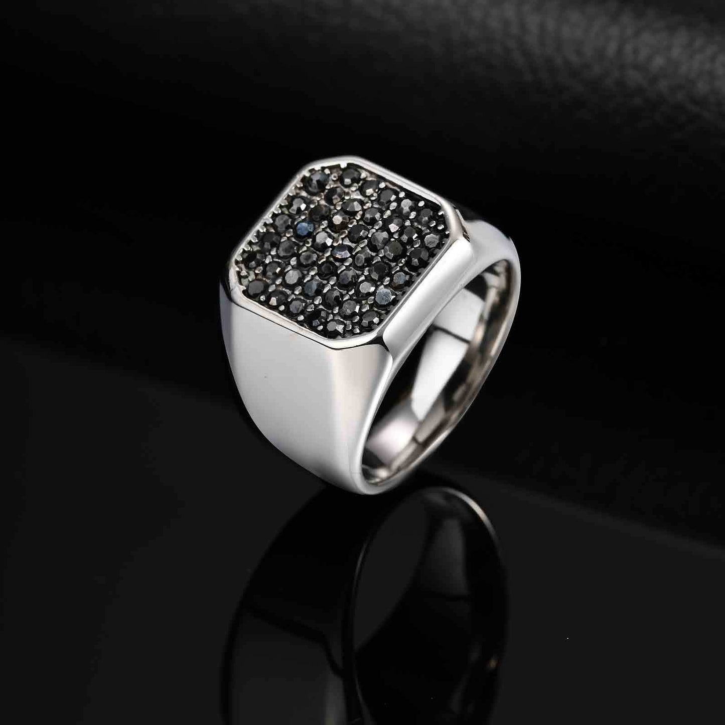 Kemstone Stainless Steel Cubic Zirconia Signet Ring – Hip Hop Square Face for Men RC-925
