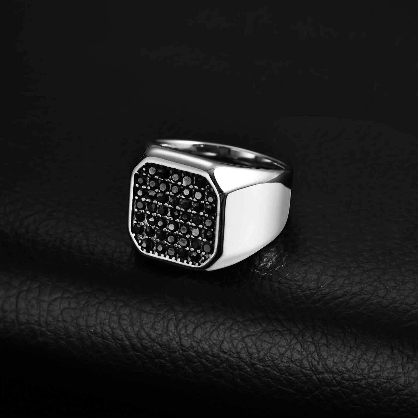 Kemstone Stainless Steel Cubic Zirconia Signet Ring – Hip Hop Square Face for Men RC-925