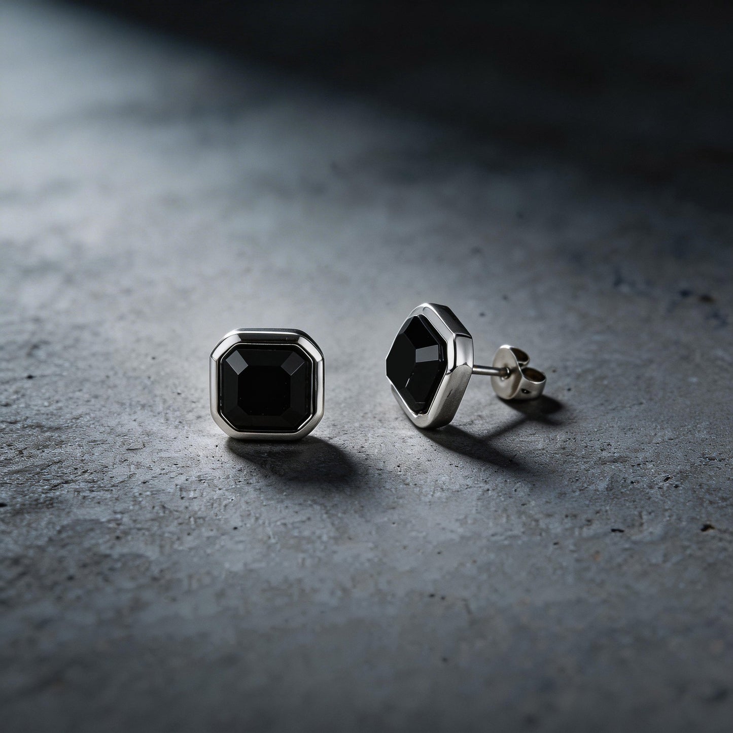 Kemstone Black Onyx Stud Earrings Stainless Steel Square Geometric for Men ES-734