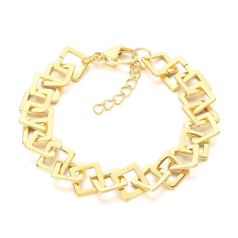 Kemstone Square Link Chain Necklace Bracelet Stainless Steel for Men Women KB211661-KFC