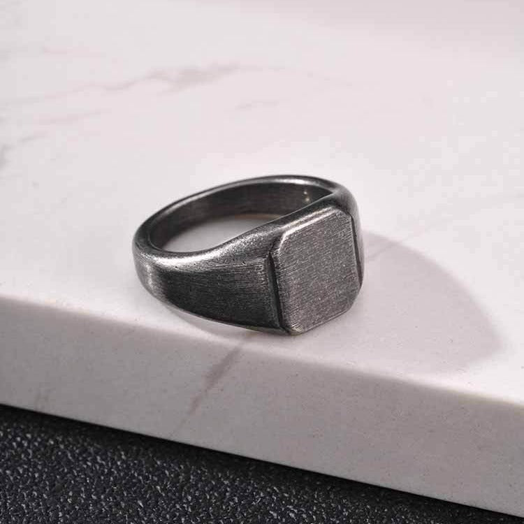 Kemstone Square Signet Ring for Men Stainless Steel Brushed Minimalist RC-693
