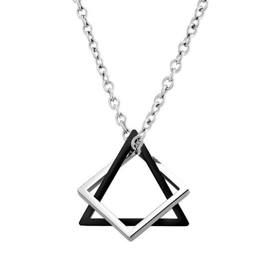 Kemstone Stainless Steel Square Triangle Pendant Necklace for Men Women Layered Black Silver K-PT261