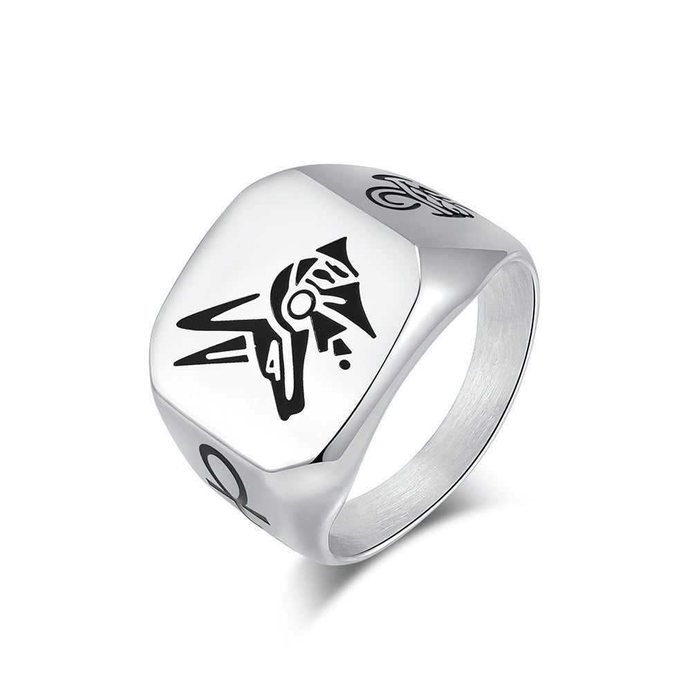 Kemstone Stainless Steel Anubis Guardian Ring for Men K-R951