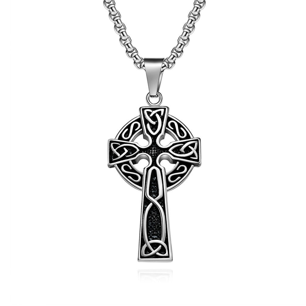 Kemstone Stainless Steel Celtic Cross Pendant Necklace for Men K-PT442