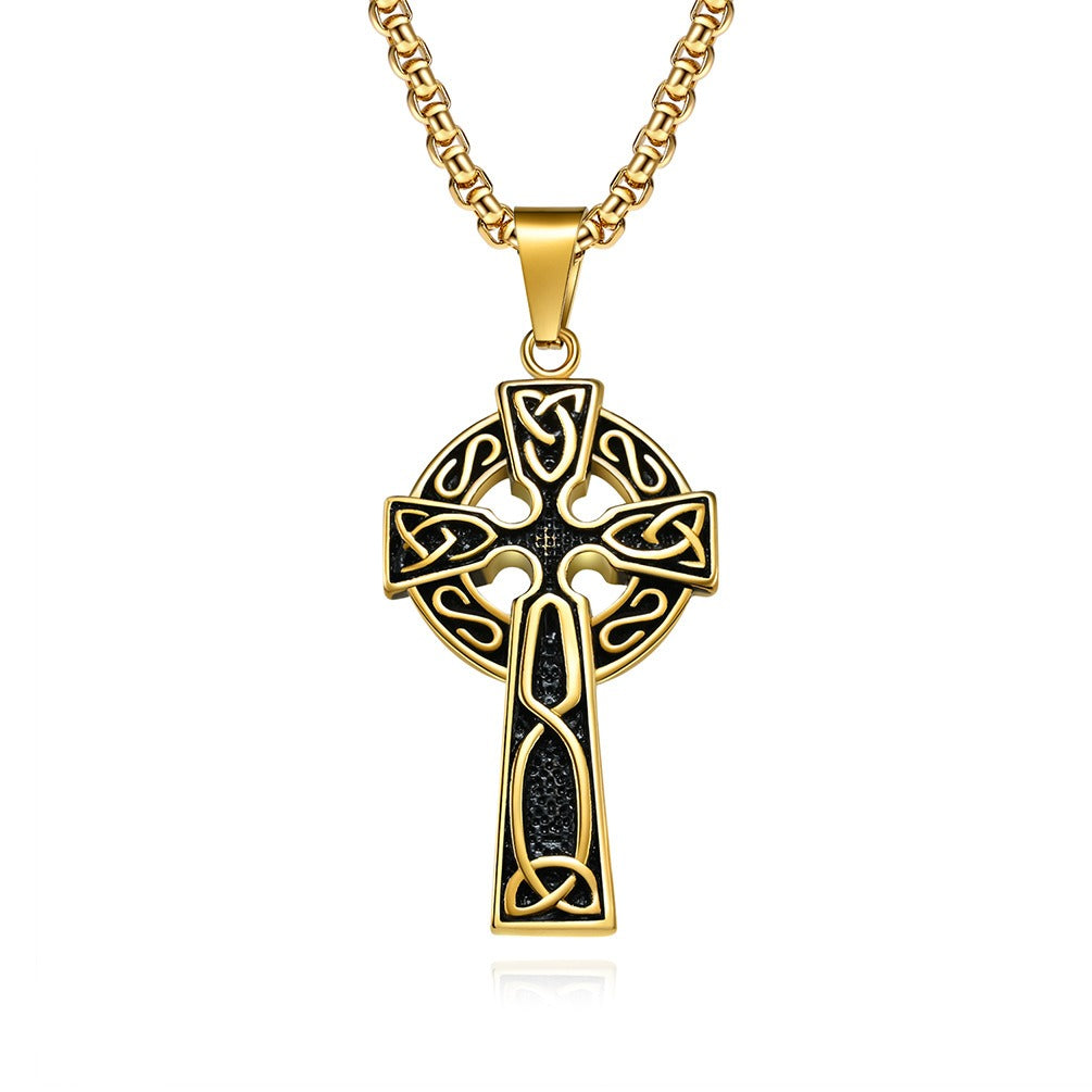 Kemstone Stainless Steel Celtic Cross Pendant Necklace for Men K-PT442