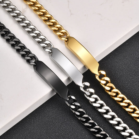 Kemstone Stainless Steel Cuban Chain Curved Plate Bracelet Men Retro Punk Hip Hop BR-2796