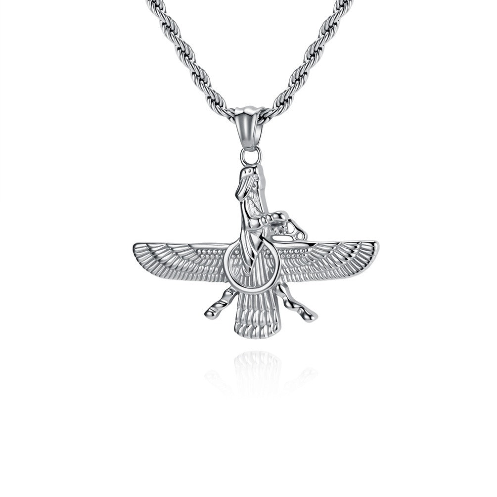 Kemstone Stainless Steel Faravahar Pendant Necklace – Persian Symbol for Men K-PT678