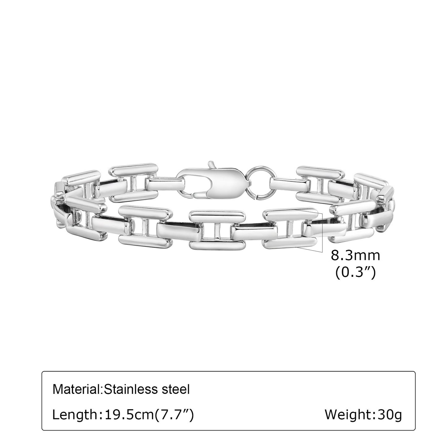 Kemston Stainless Steel H Link Bracelet for Men Silver Chain BR-1981