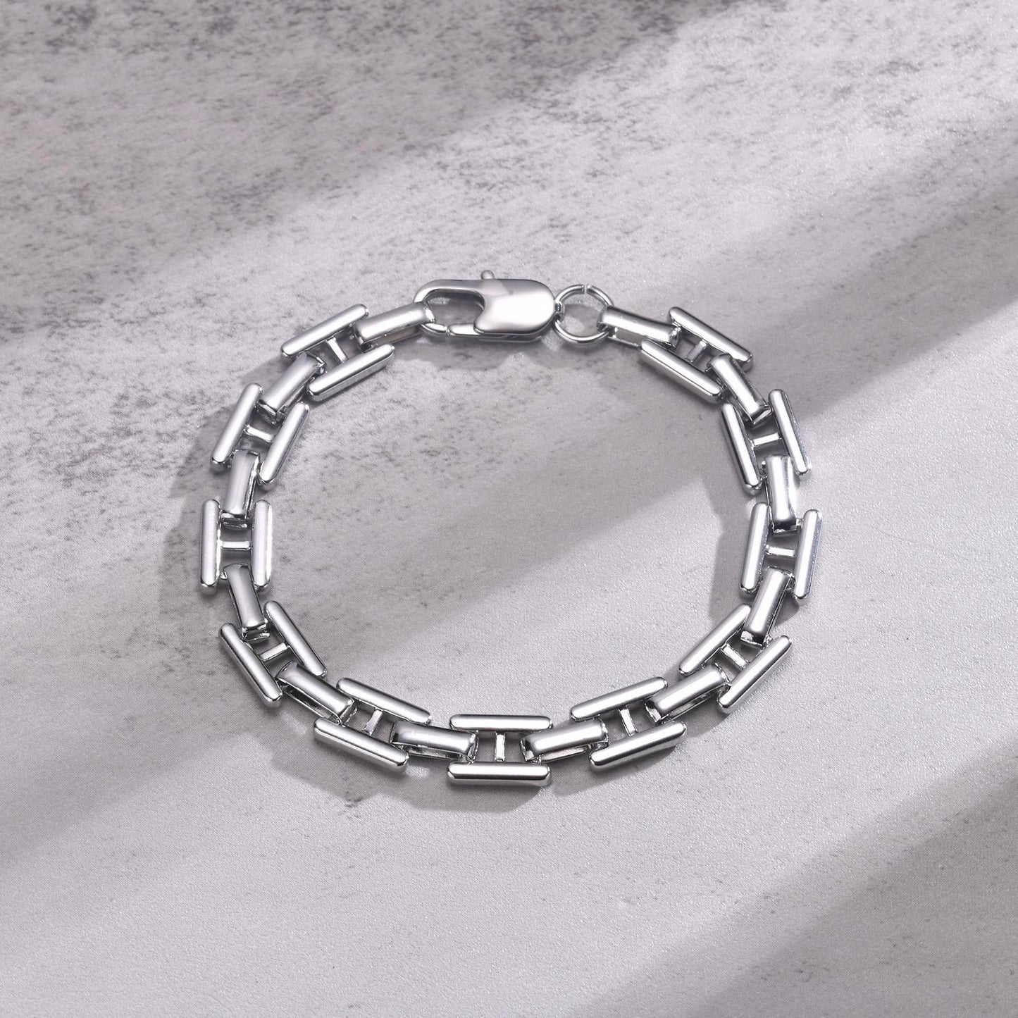 Kemston Stainless Steel H Link Bracelet for Men Silver Chain BR-1981