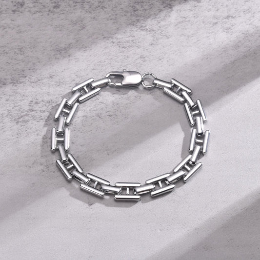 Kemston Stainless Steel H Link Bracelet for Men Silver Chain BR-1981