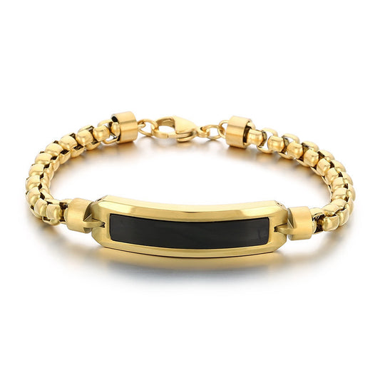 Kemstone Stainless Steel ID Bracelet for Men Black Inlay Curved Plate KB167900-KLHQ