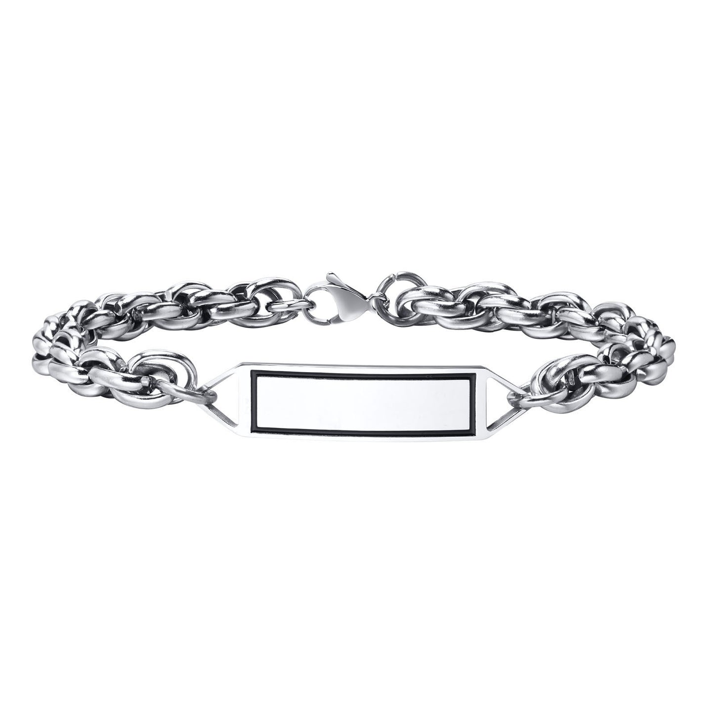 Kemstone Stainless Steel ID Chain Bracelet for Men Vintage Silver BR-1488S