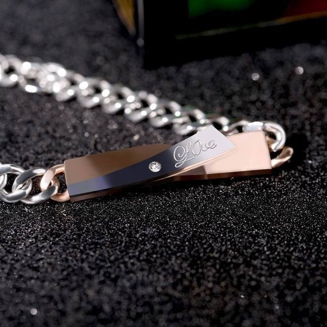 Kemstone Matching Couple ID Bracelet Stainless Steel Love Bar TB0019