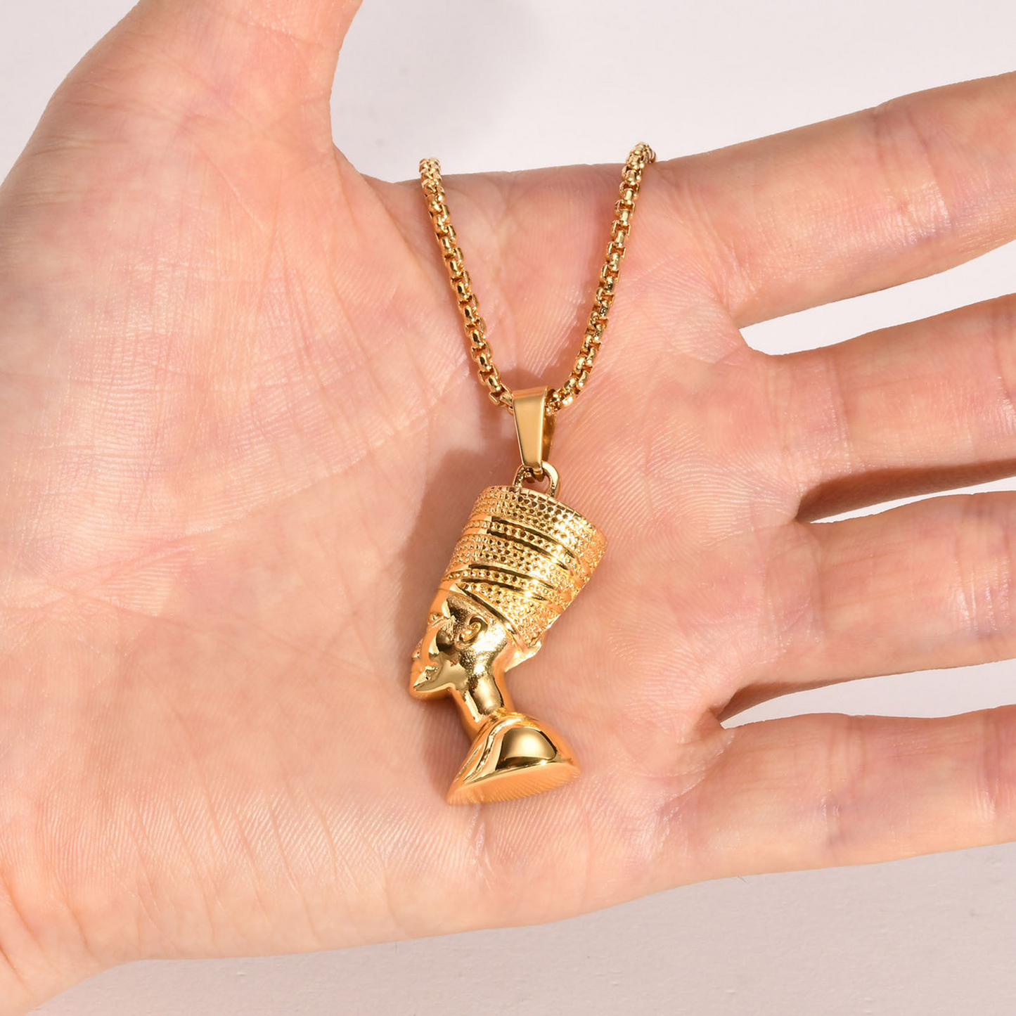 Kemston Nefertiti Pendant Necklace for Men Stainless Steel Gold Plated Egyptian Style PN-1628