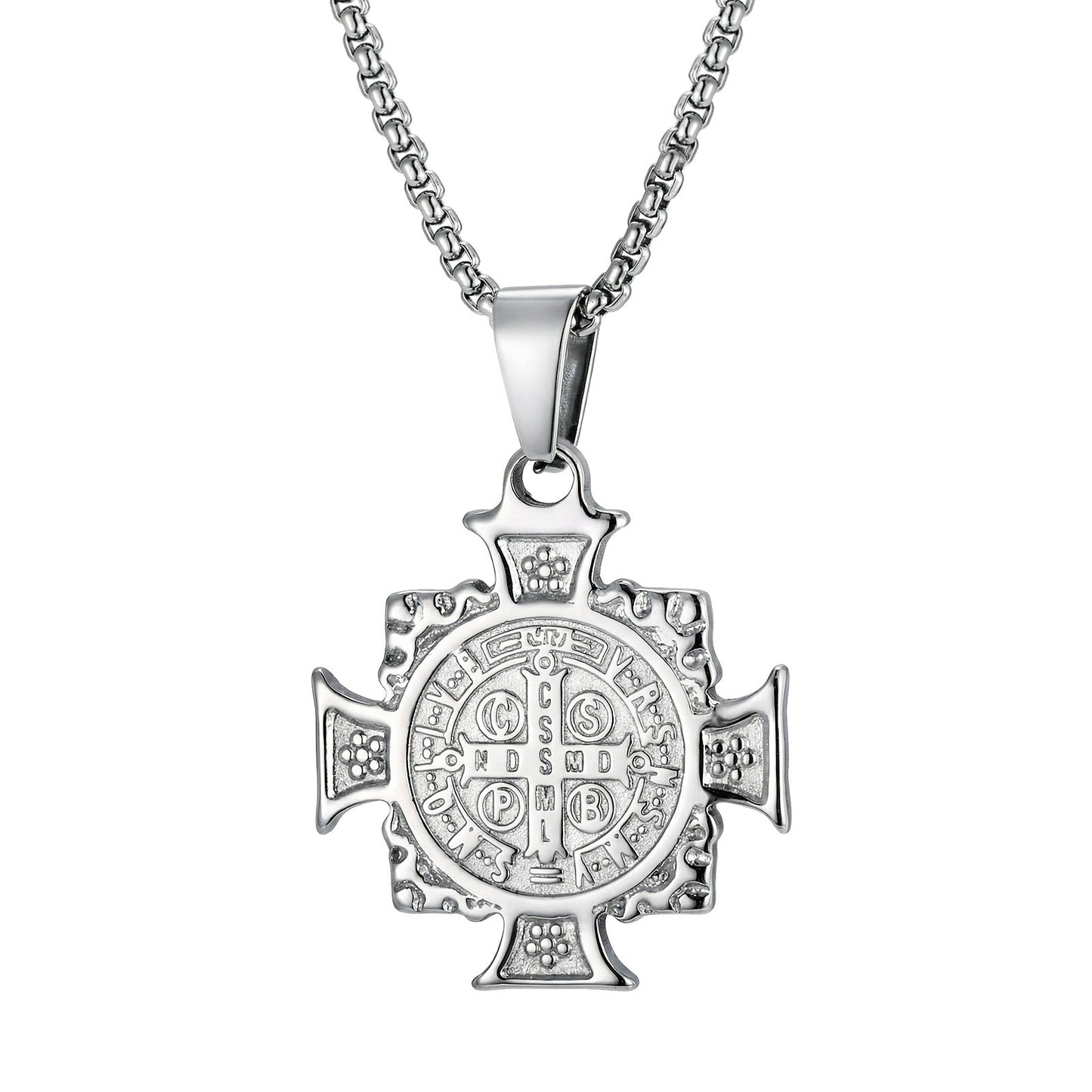 Kemstone Stainless Steel Saint Benedict Cross Pendant Necklace for Men PN-2297