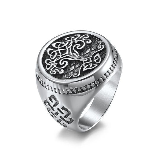 Kemstone Stainless Steel Tree of Life Ring for Men – Celtic Norse Style K-R648