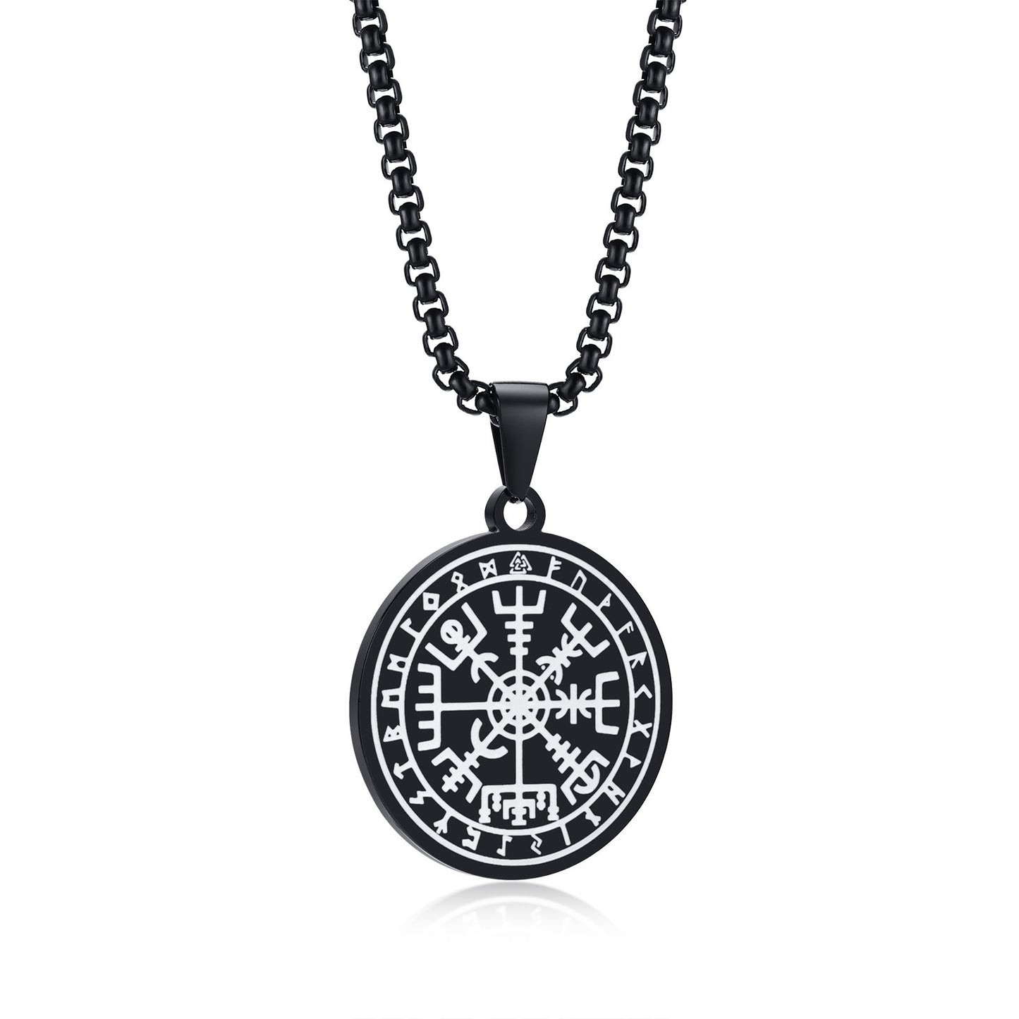 Kemstone Men’s Stainless Steel Viking Compass Pendant Necklace – Black PN-1607