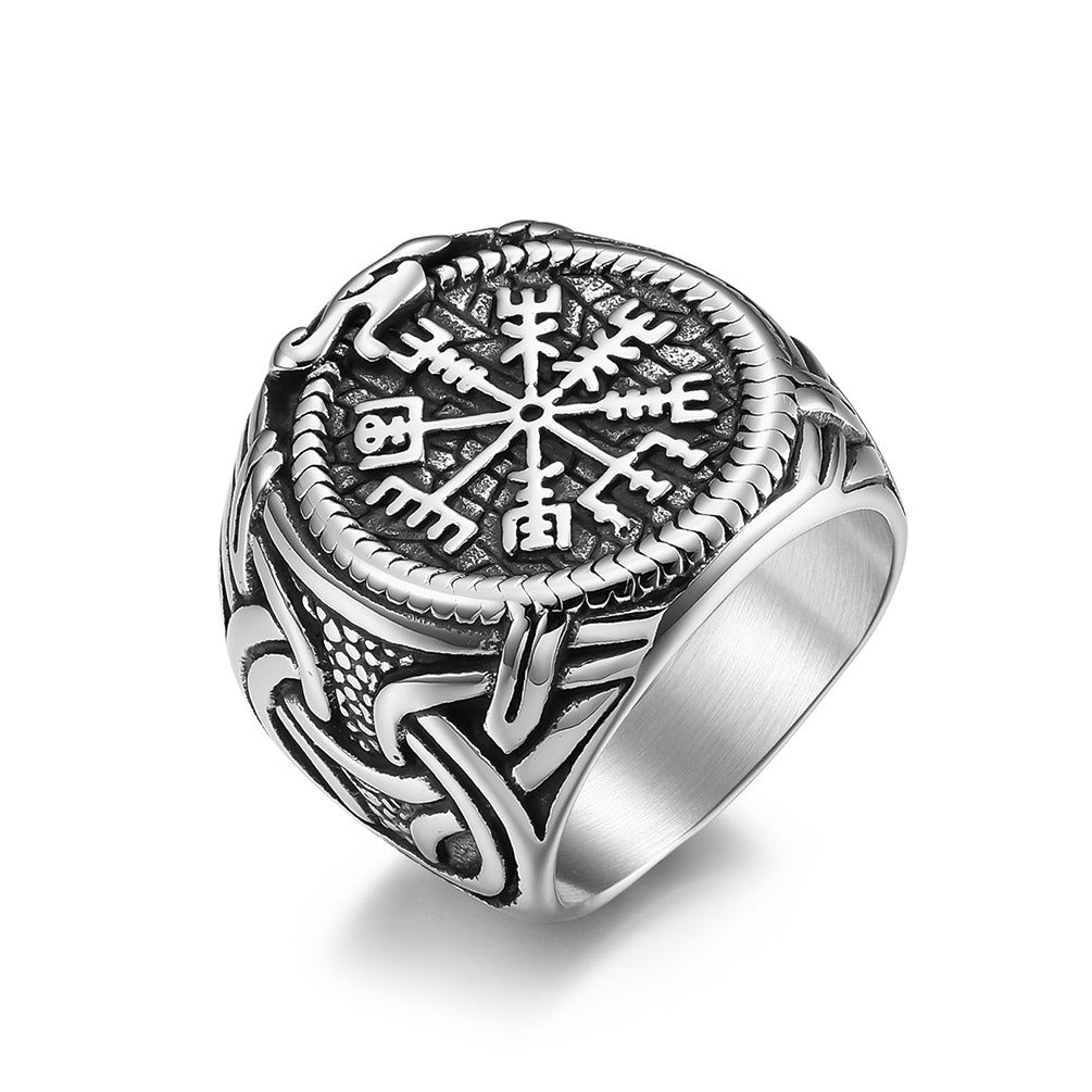 Kemstone Stainless Steel Viking Rune Ring for Men – Vintage Norse K-R652