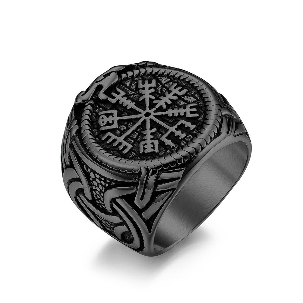 Kemstone Stainless Steel Viking Rune Ring for Men – Vintage Norse K-R652