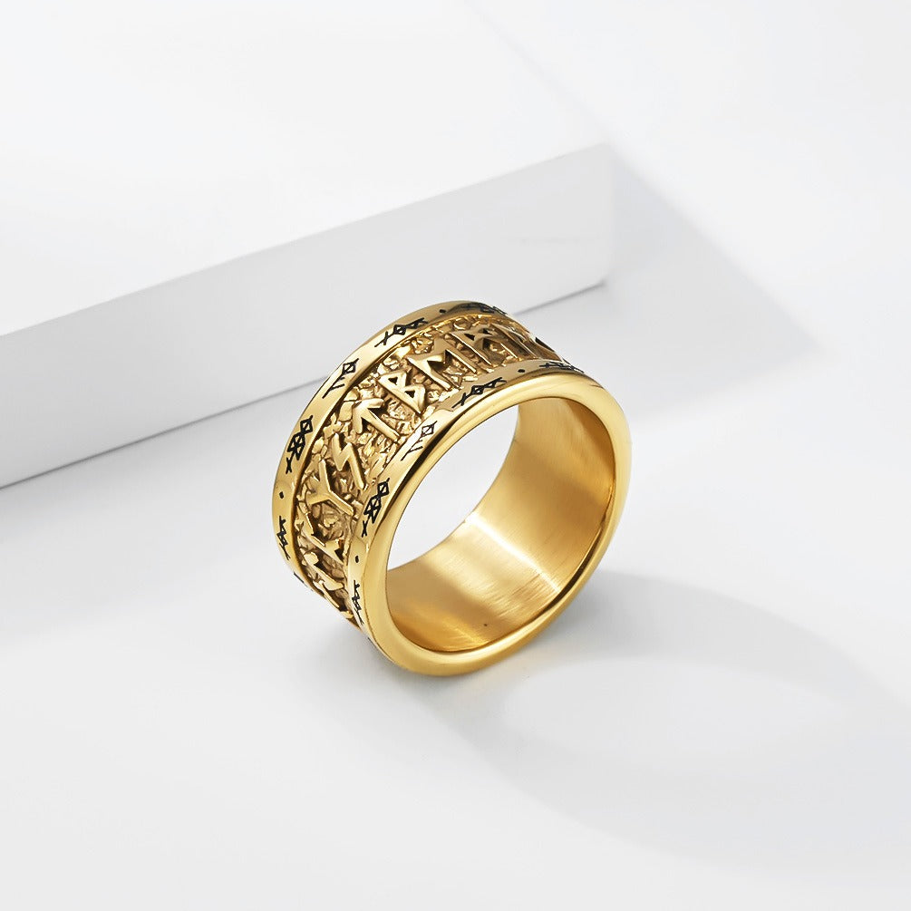 Kemstone Stainless Steel Viking Rune Ring – Spinner Band Style for Men K-R1153