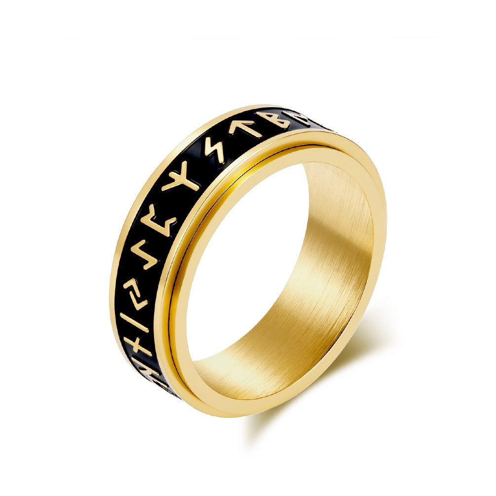 Kemstone Viking Rune Spinner Ring – Stainless Steel Rotatable Vintage Band K-R1065