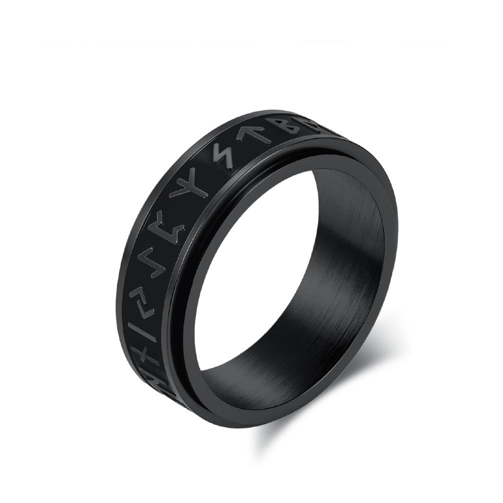 Kemstone Viking Rune Spinner Ring – Stainless Steel Rotatable Vintage Band K-R1065
