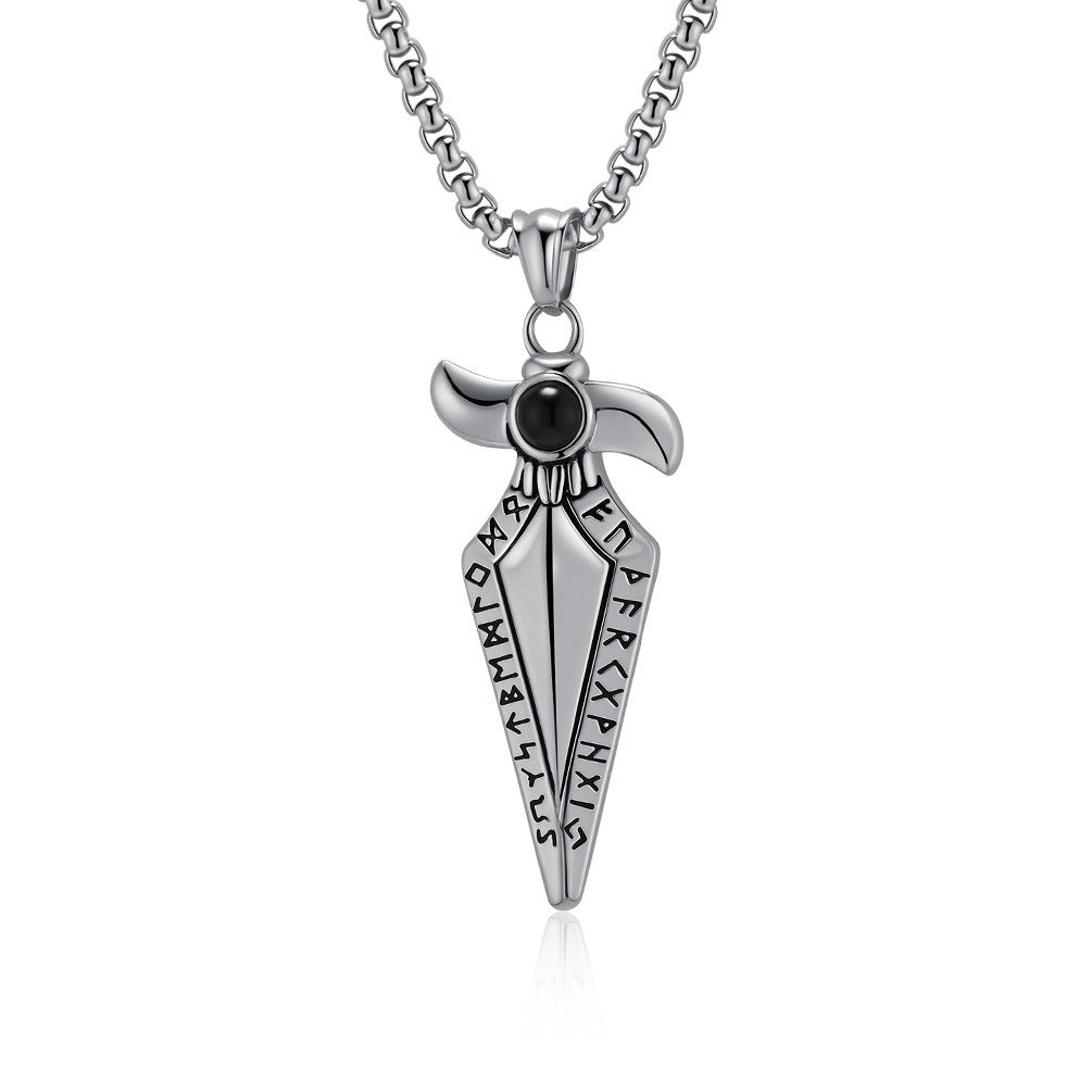 Kemstone Men’s Stainless Steel Viking Spearhead Necklace – Rune Pendant Jewelry K-PT634