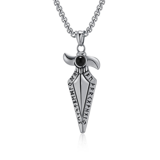 Kemstone Men’s Stainless Steel Viking Spearhead Necklace – Rune Pendant Jewelry K-PT634
