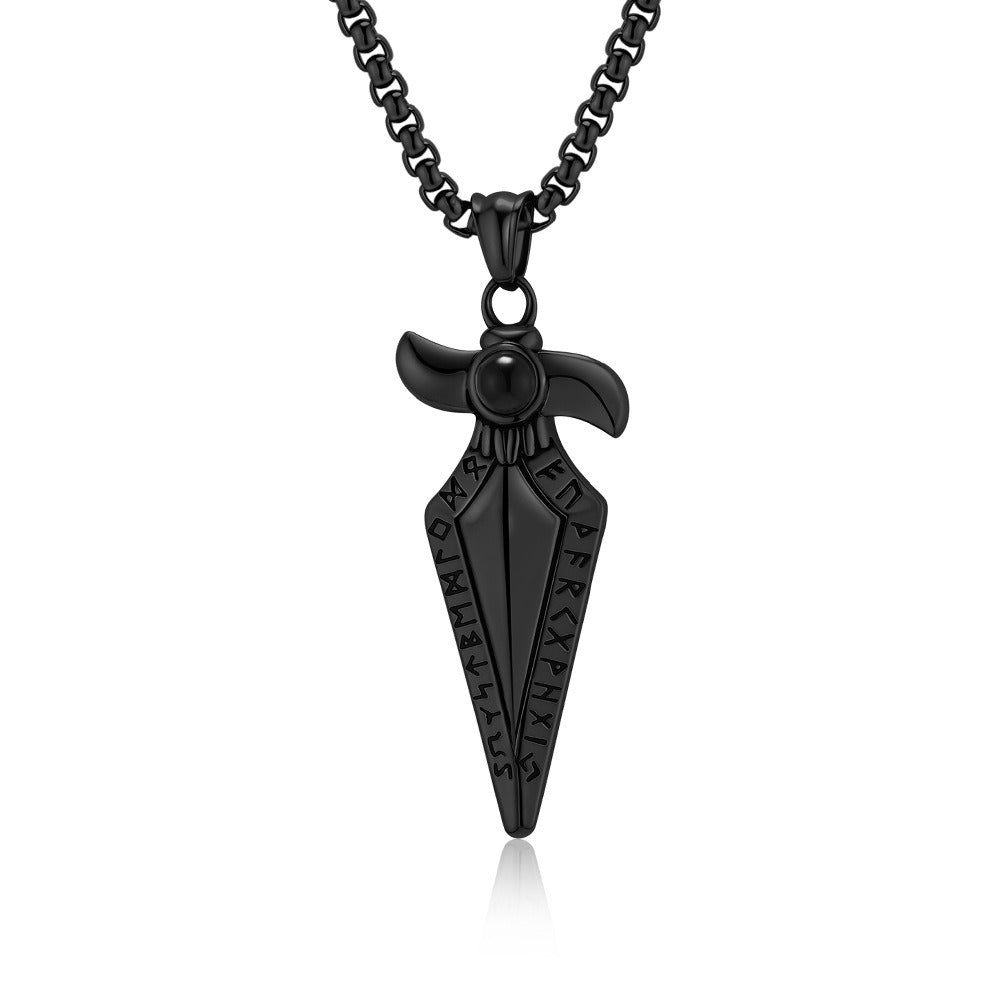 Kemstone Men’s Stainless Steel Viking Spearhead Necklace – Rune Pendant Jewelry K-PT634
