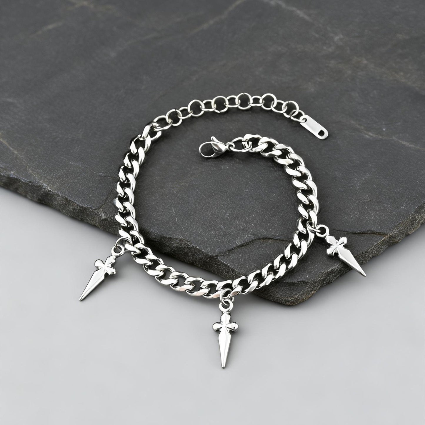 Kemstone Cuban Link Bracelet with Cross Charms Stainless Steel Adjustable Chain for Men BR-2809