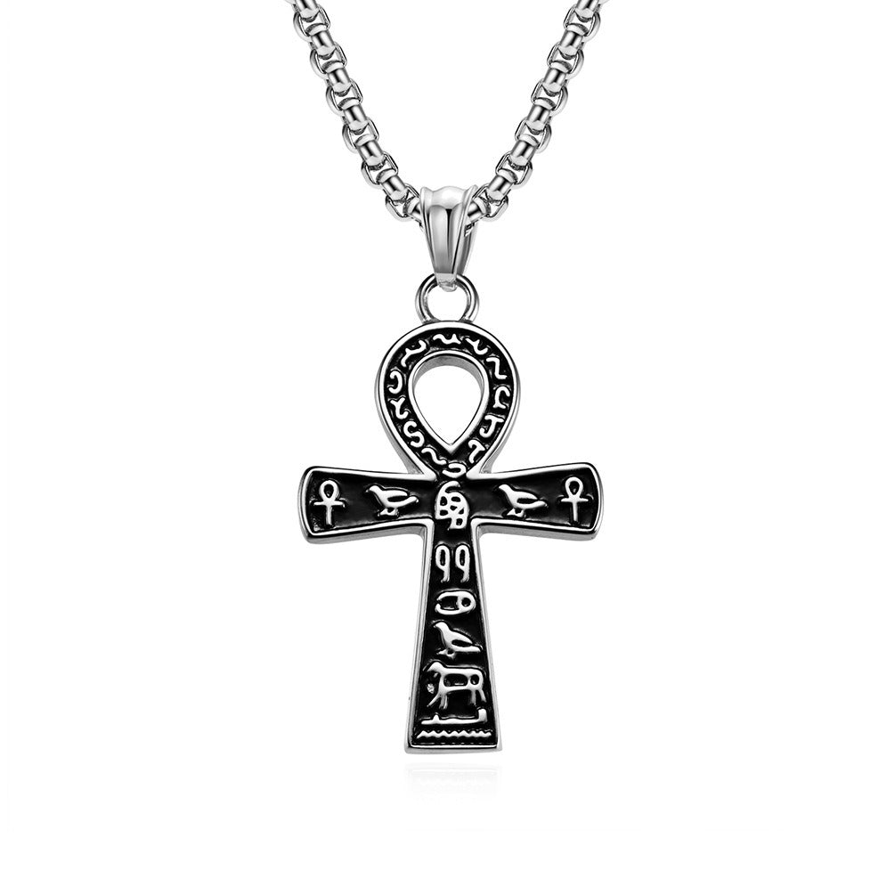 Kemstone Stainless Steel Ankh Cross Pendant Necklace for Men K-PT445