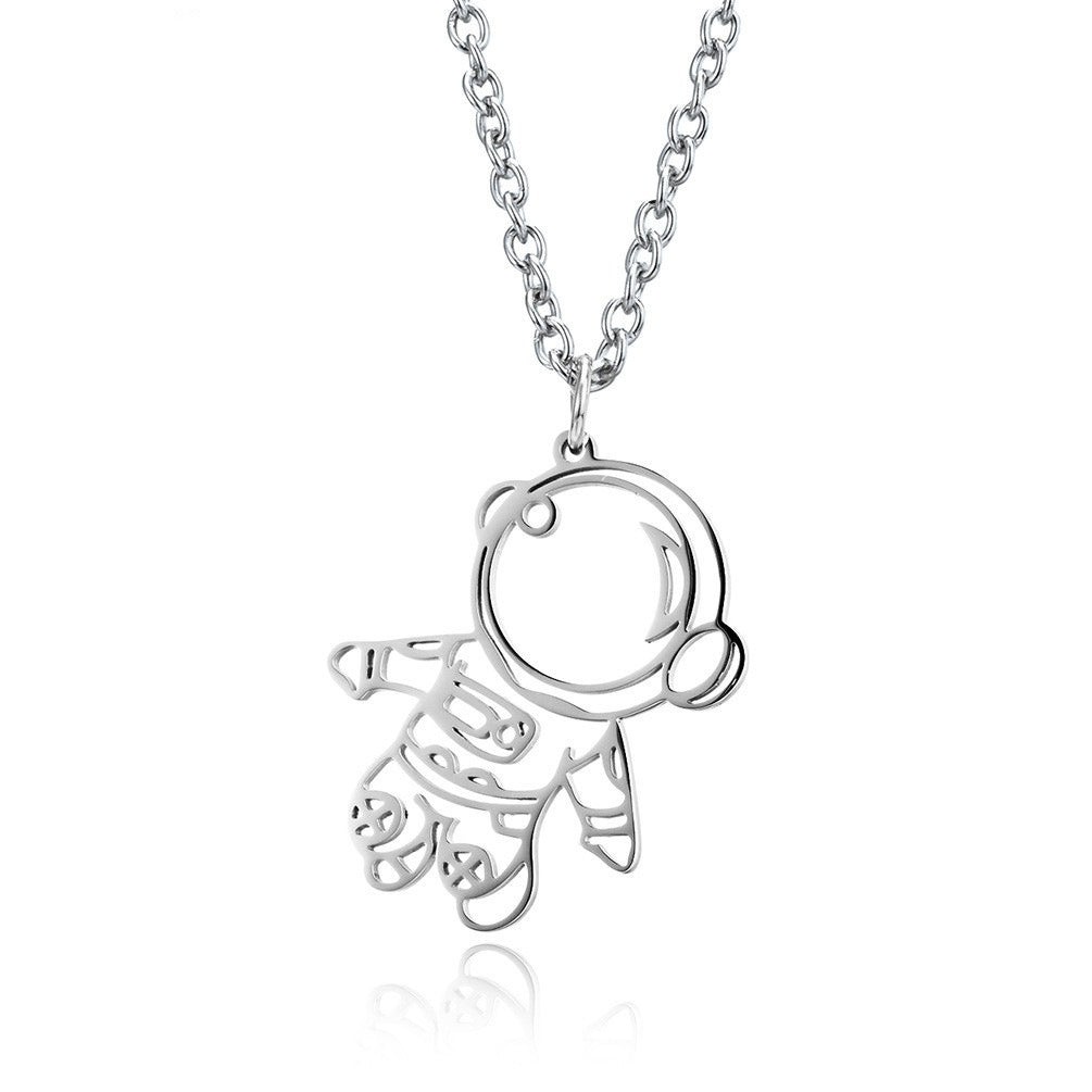 Kemston Astronaut Outline Stainless Steel Space Pendant Necklace for Men Minimal Lightweight Jewelry