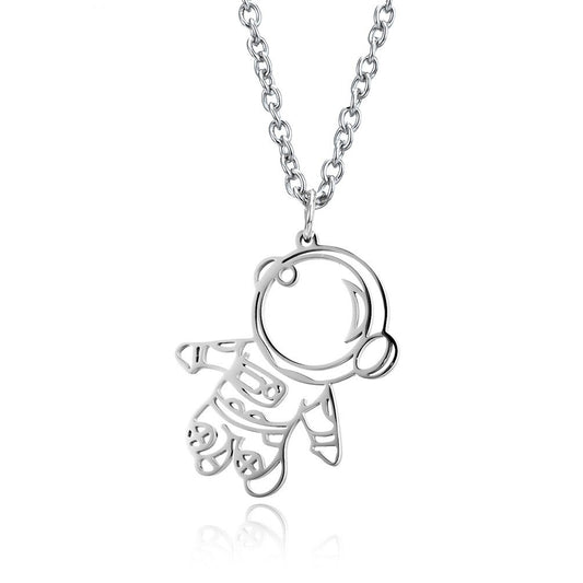 Kemston Astronaut Outline Stainless Steel Space Pendant Necklace for Men Minimal Lightweight Jewelry