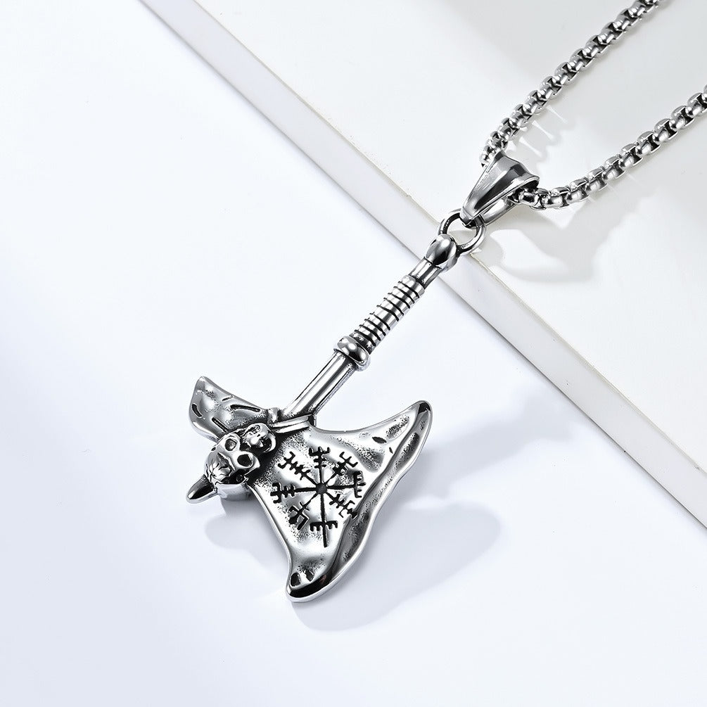 Kemstone Stainless Steel Nordic Axe Pendant Necklace for Men Skull Detail K-PT472