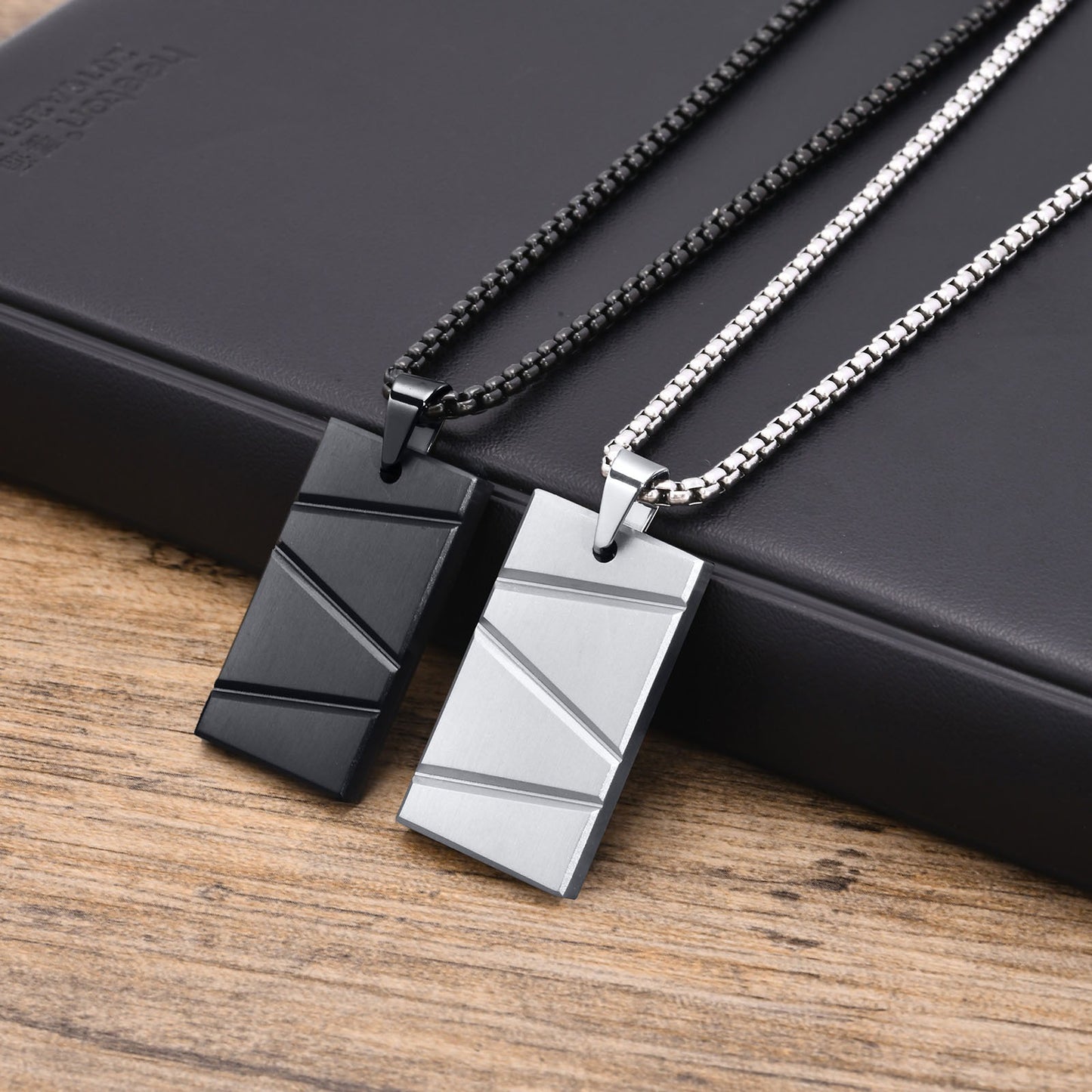 Kemstone Rectangle Bar Pendant Necklace – Stainless Steel for Men PN-1927