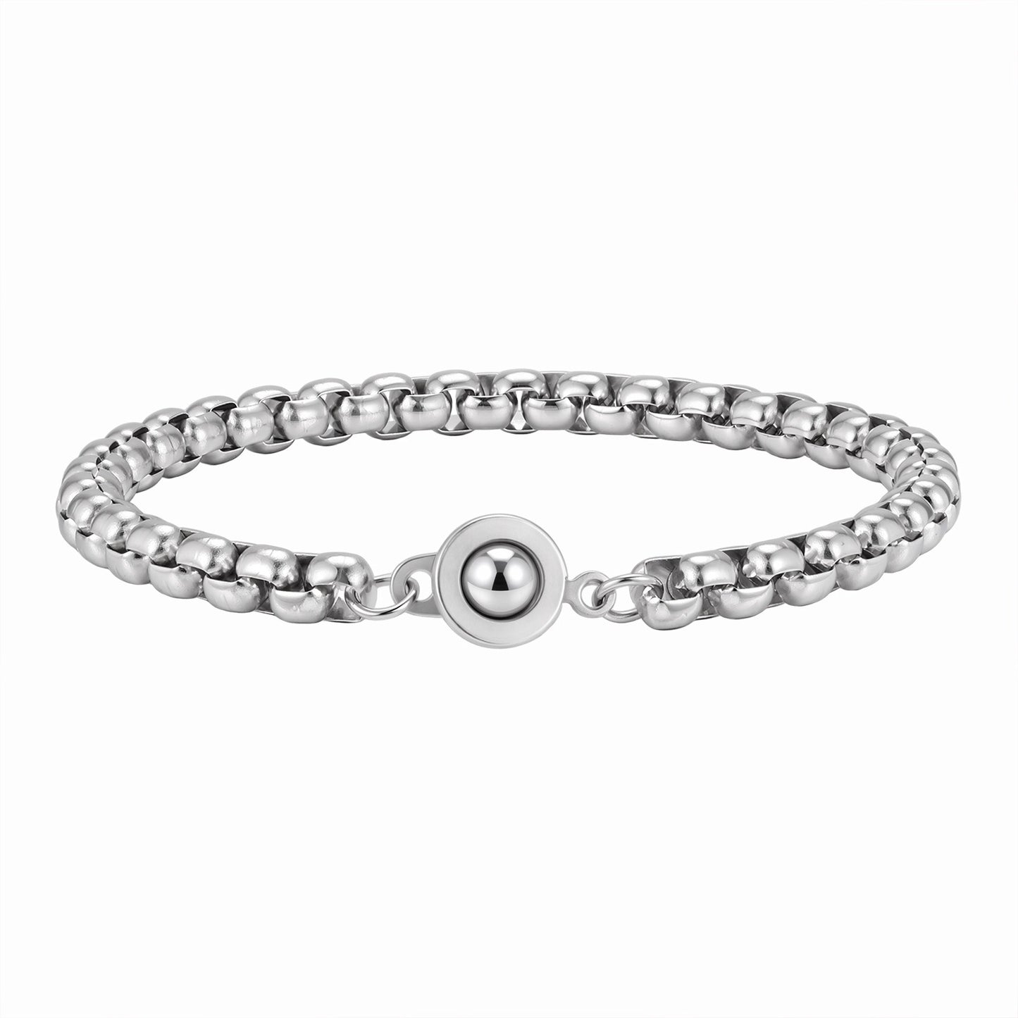 Kemstone Stainless Steel Bead Chain Bracelet for Men Round Clasp Silver BR-2488