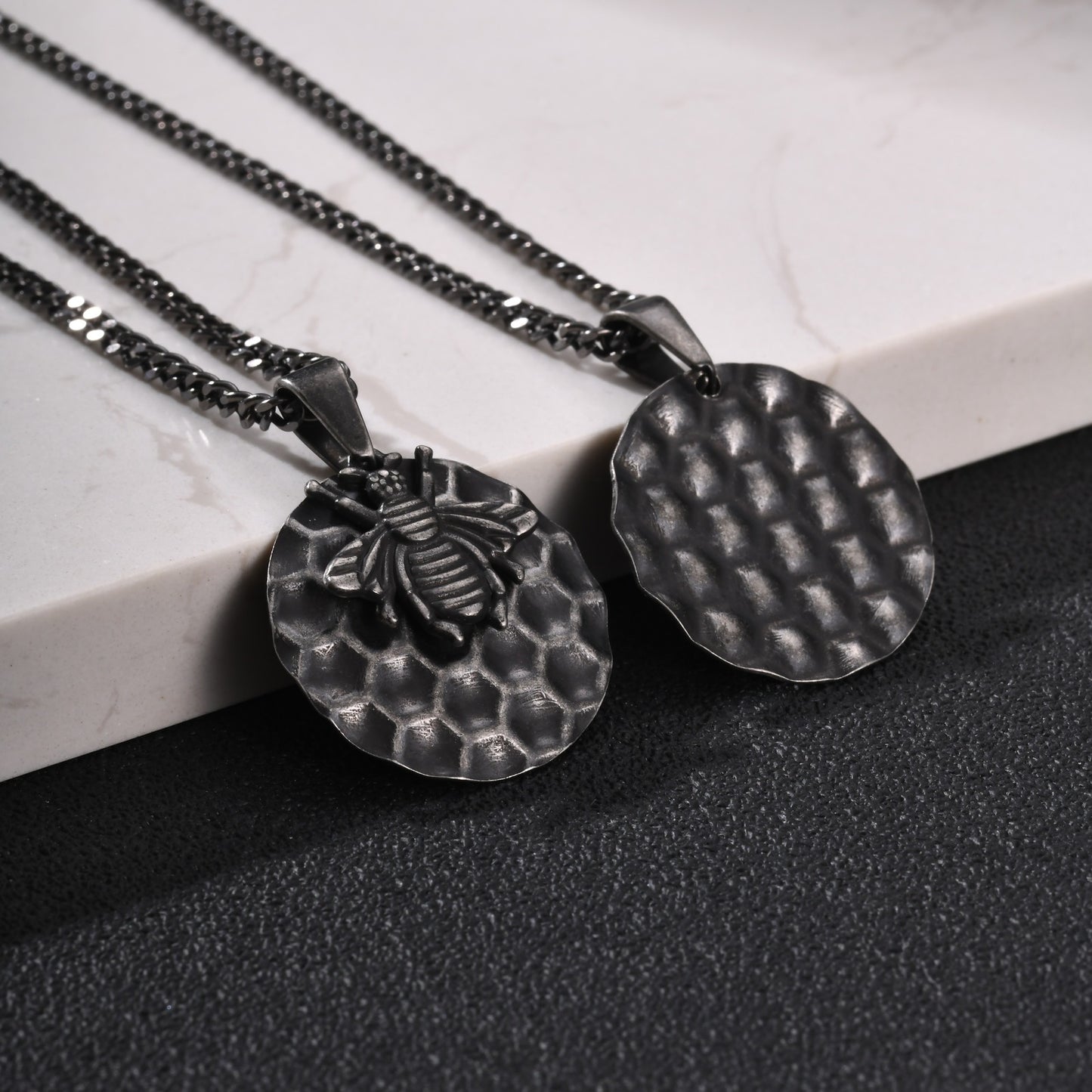 Kemston Bee Honeycomb Pendant Necklace for Men Stainless Steel Vintage Design PN-2377