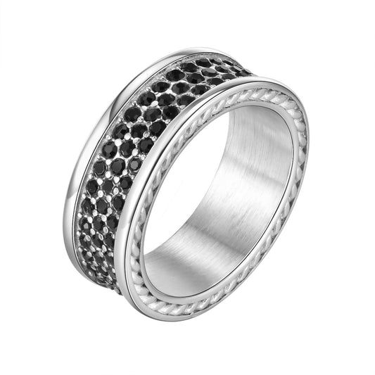Kemstone Stainless Steel Black Cubic Zirconia Ring for Men RC695