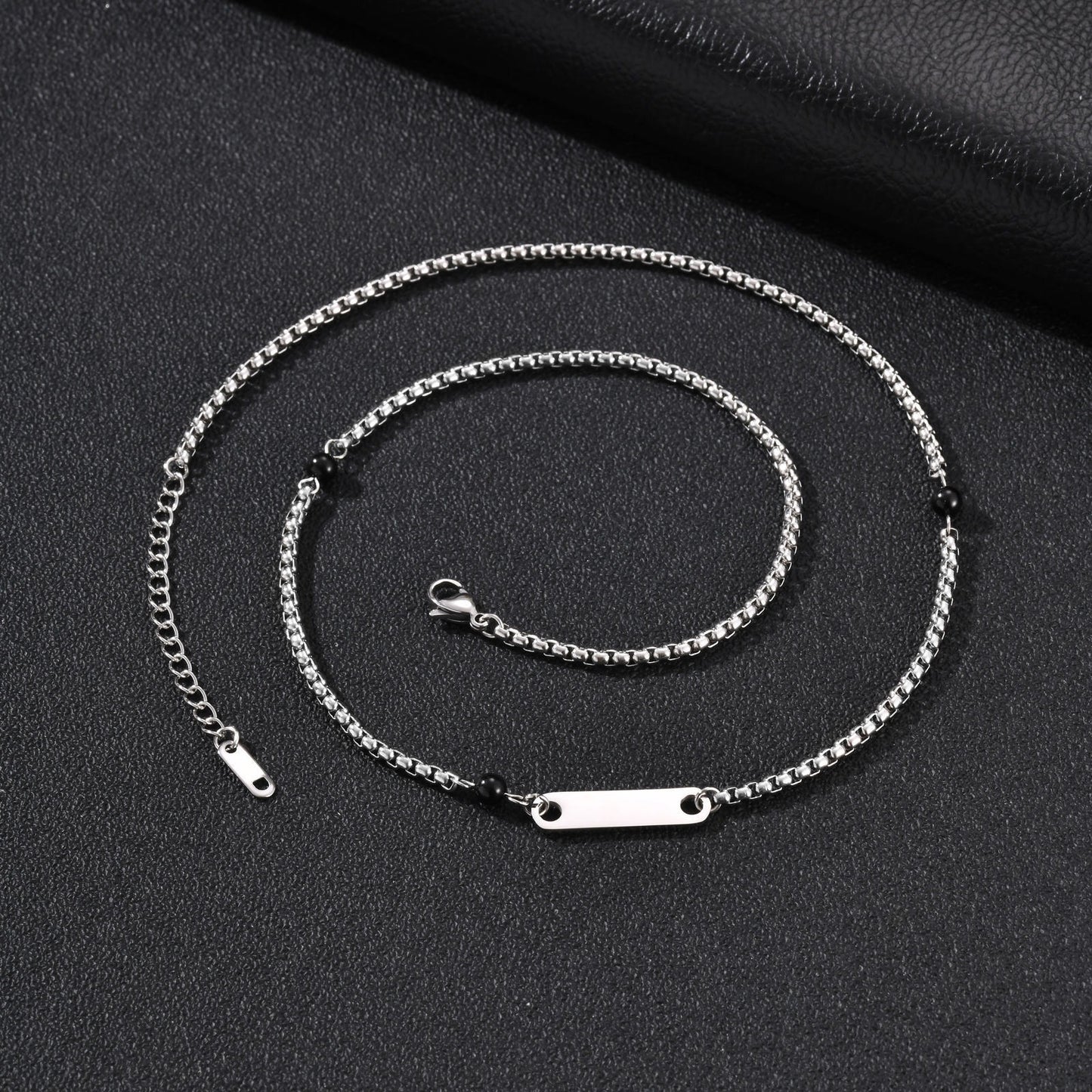 Kemston Stainless Steel Bar Pendant Necklace for Men Black Onyx Bead Vintage Style NC-2894