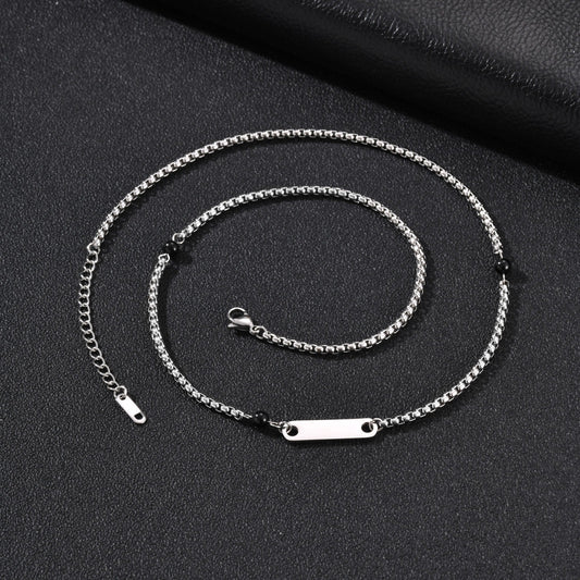 Kemston Stainless Steel Bar Pendant Necklace for Men Black Onyx Bead Vintage Style NC-2894