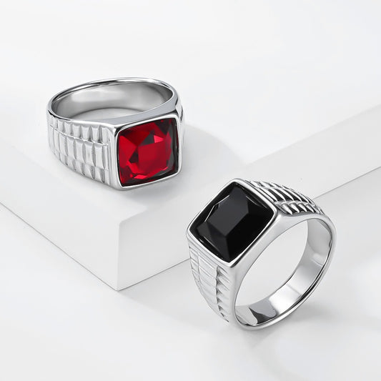 Kemstone Stainless Steel Black Stone Signet Ring for Men Square Face K-R1176