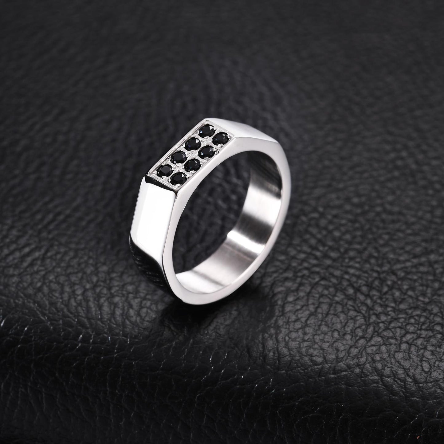 Kemston Stainless Steel Black Zirconia Ring for Men Geometric Square Design Minimal Style R-728S