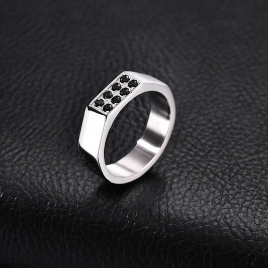Kemston Stainless Steel Black Zirconia Ring for Men Geometric Square Design Minimal Style R-728S