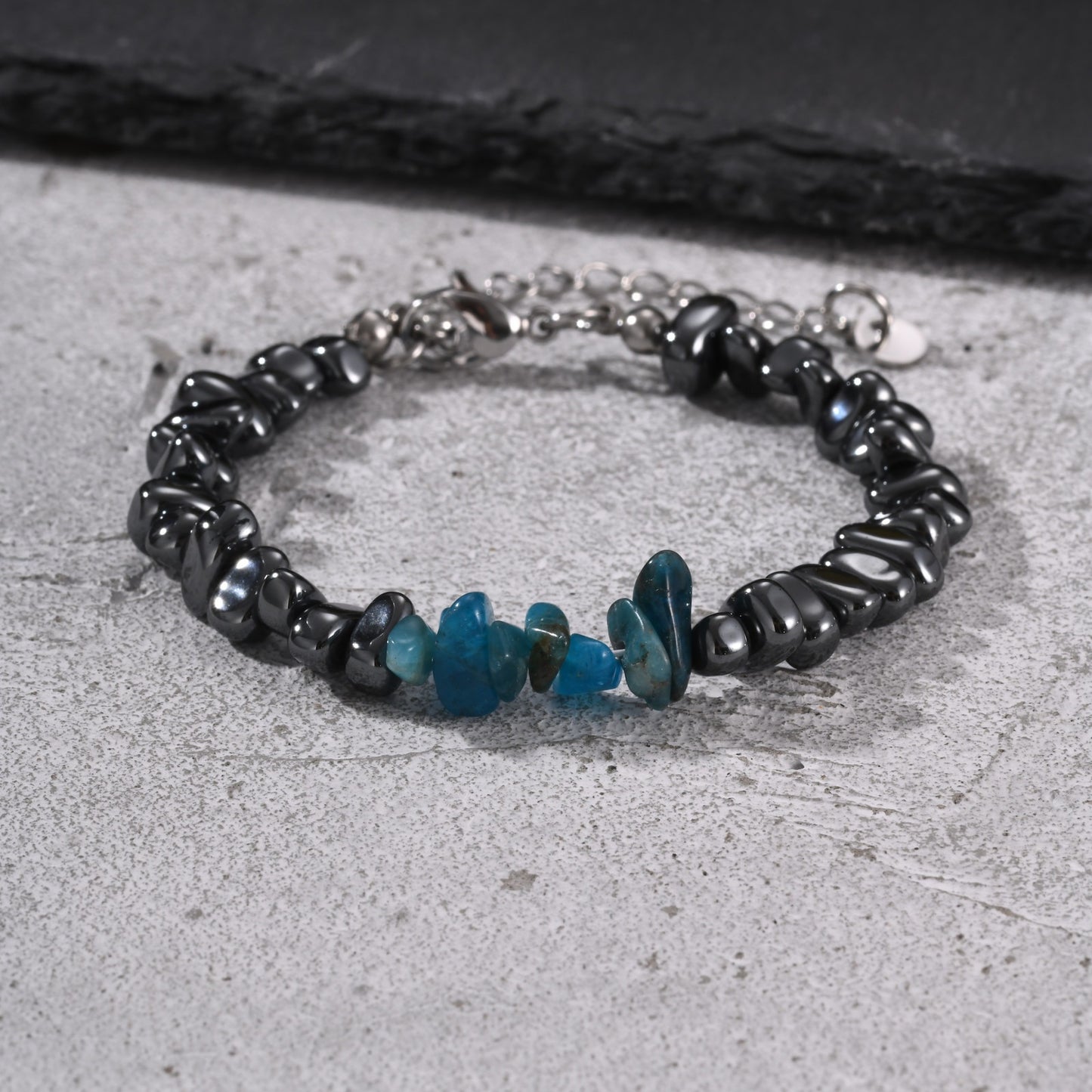 Kemston Stainless Steel Blue Apatite Stone Bead Bracelet for Men BR-3029