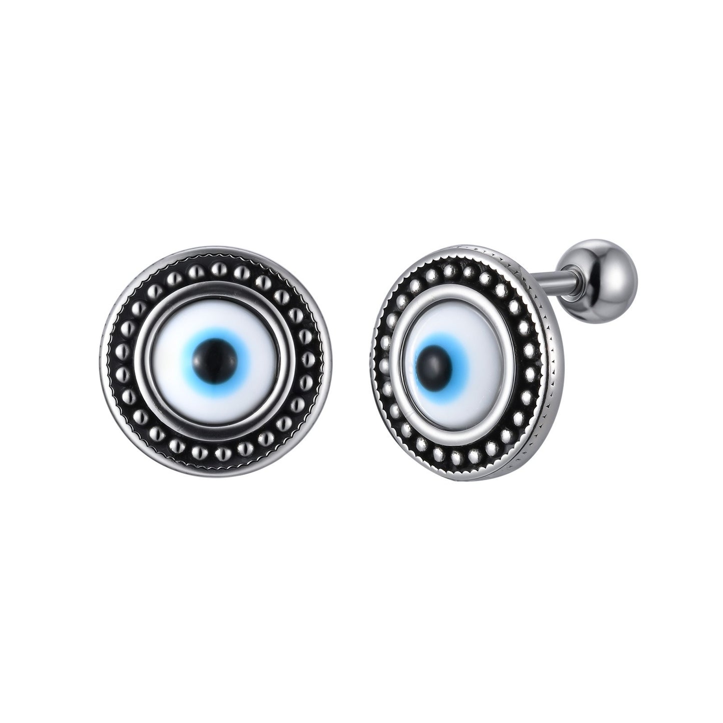 Kemstone Stainless Steel Blue Resin Eye Stud Earrings for Men – Boho Silver ES-766