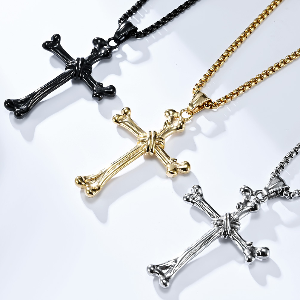 Kemston Stainless Steel Bone Cross Pendant Necklace for Men Gothic K-PT463