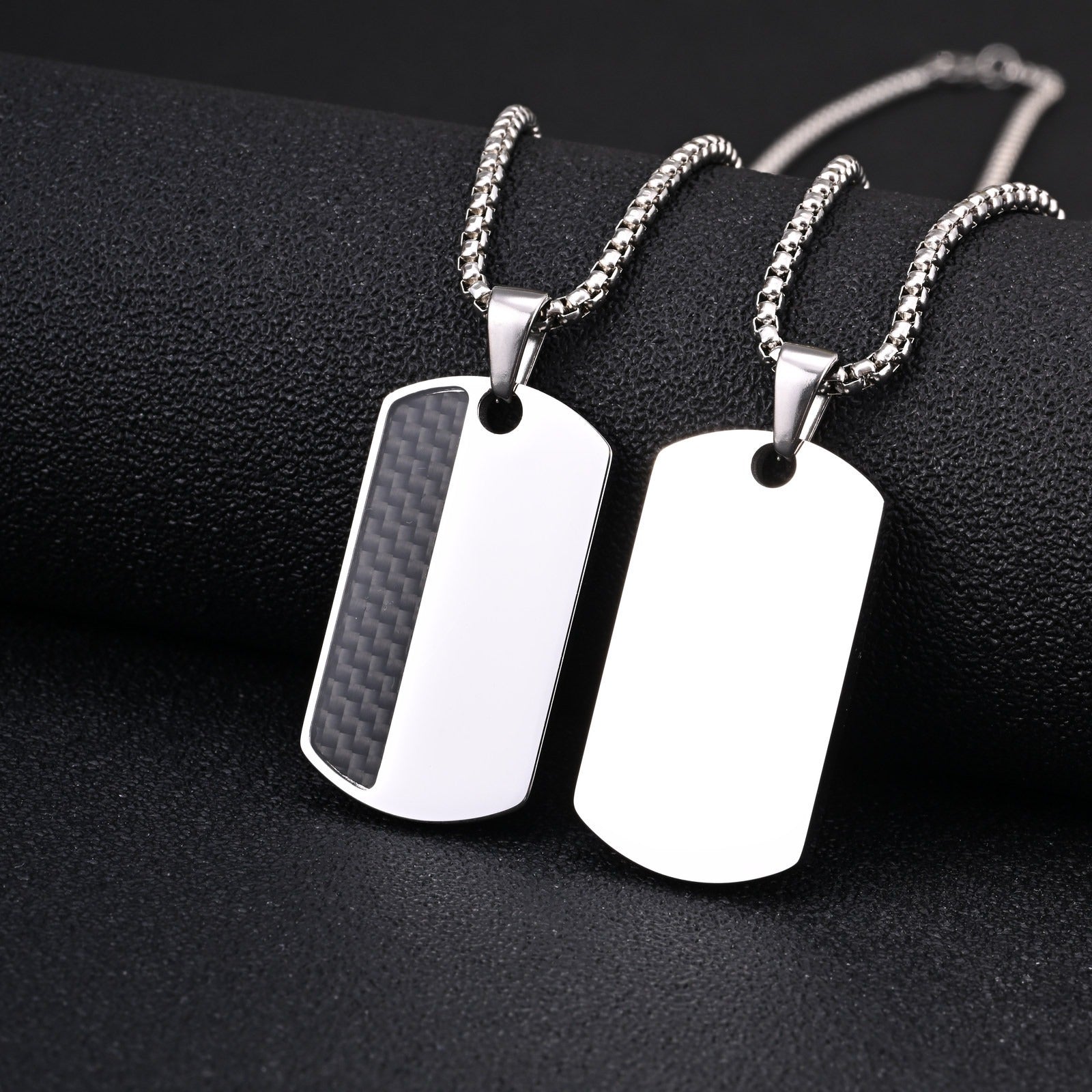 Kemstone Stainless Steel Carbon Fiber Tag Pendant Necklace for Men