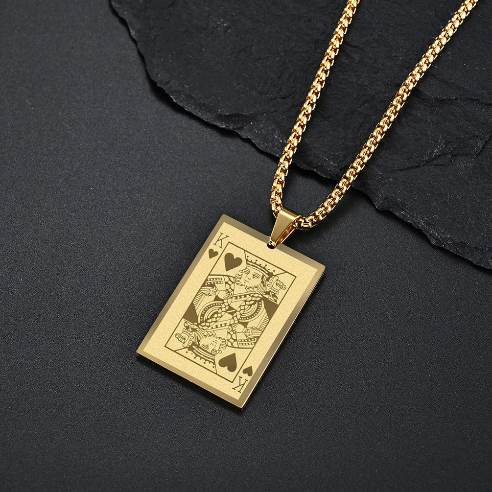 Kemstone Stainless Steel Playing Card Pendant Necklace for Men K-PT282